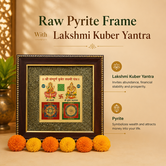 Lakshmi Kuber Yantra on Raw Pyrite Frame