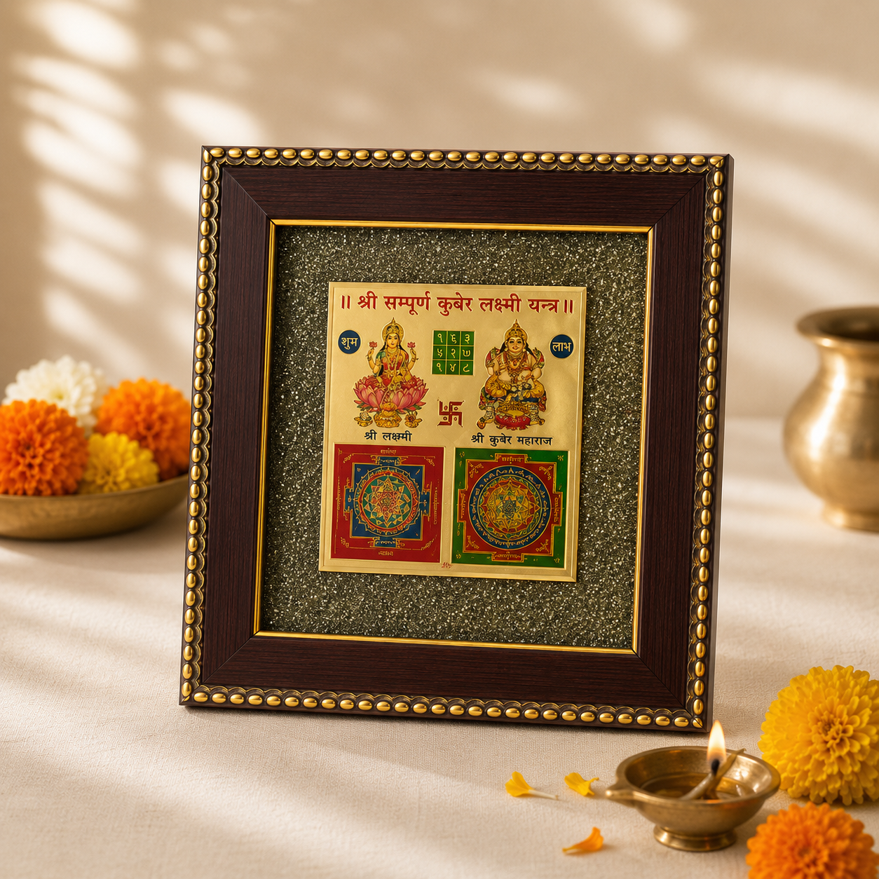 Lakshmi Kuber Yantra on Raw Pyrite Frame
