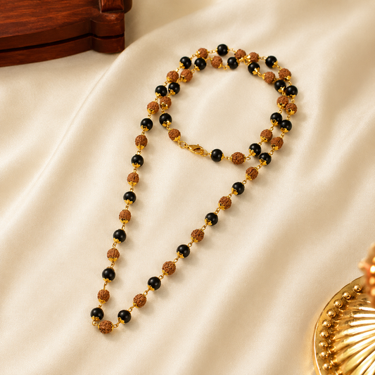 Divya Raksha Rudraksha & Karungali Mala with Gold Capping