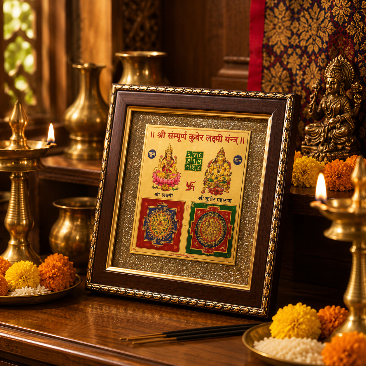 Lakshmi Kuber Yantra on Raw Pyrite Frame