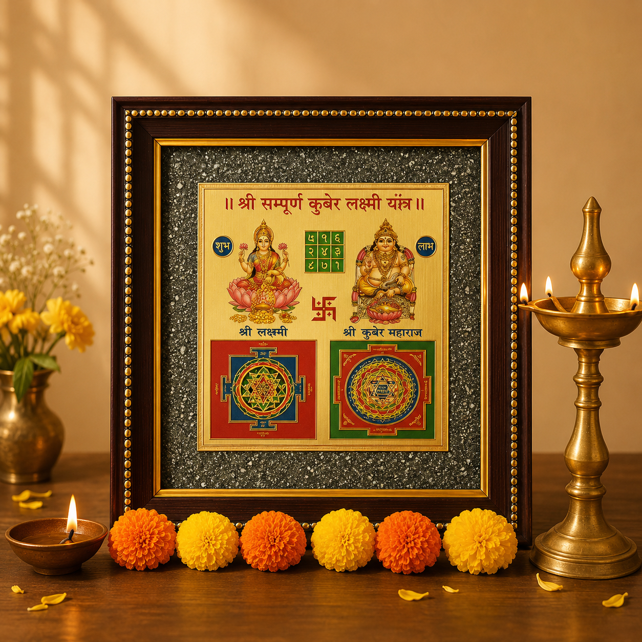 Lakshmi Kuber Yantra on Raw Pyrite Frame