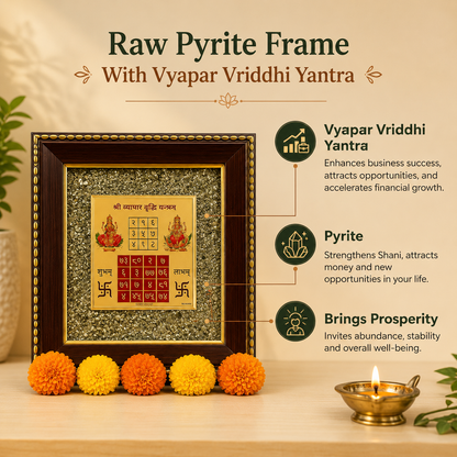Vyapar Vriddhi Yantra on Raw Pyrite Frame