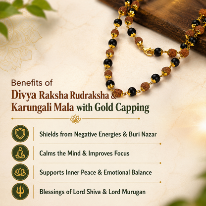 Divya Raksha Rudraksha & Karungali Mala with Gold Capping