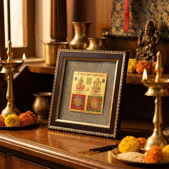 Lakshmi Kuber Yantra on Raw Pyrite Frame