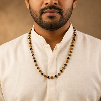 Divya Raksha Rudraksha & Karungali Mala with Gold Capping