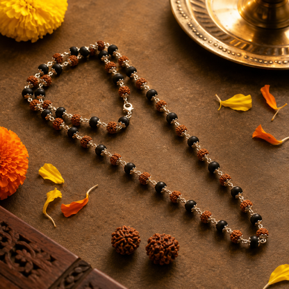 Divya Raksha Rudraksha & Karungali Mala with Gold Capping