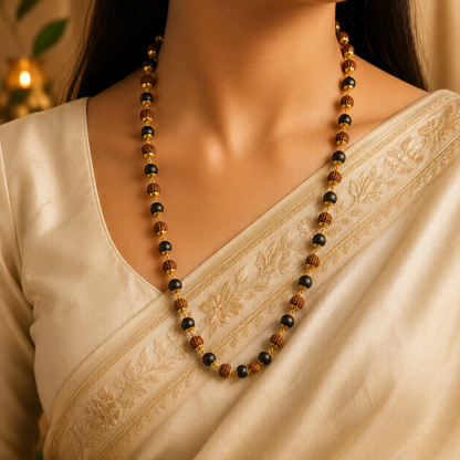 Divya Raksha Rudraksha & Karungali Mala with Gold Capping